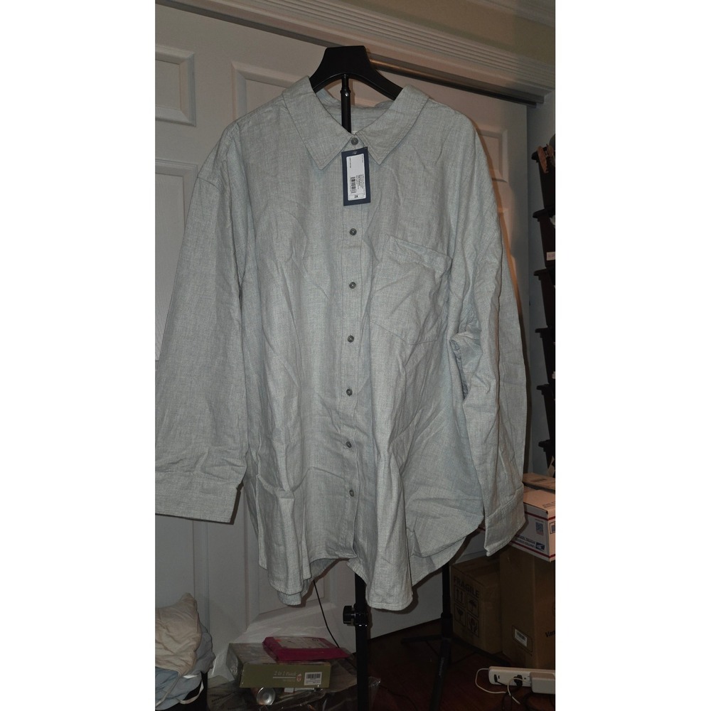 Universal Thread Womens 3X Grey Heathered Button Down Long Sleeve Shirt NWT
